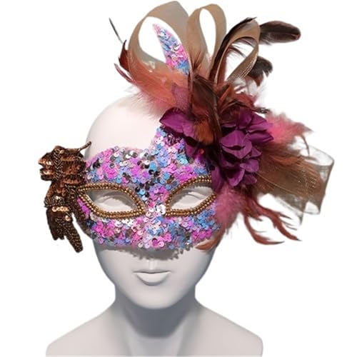 GMGQJST Feder Maske Fest Blumenfedermaske Spitze Maskerade Halbgesichtsmaske Partyzubehör(Style 3) von GMGQJST
