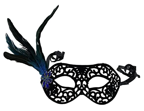 GMM Karnevalsmaske, Venezianische Maske, Verkleidungsmaske, elegante und sexy Gesichtsmaske mit Details Blume und Federn (Schwarz/Türkis) von GMM