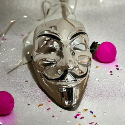 GMM Halloween-Verkleidungsmaske, Cosplay-Kostümzubehör, Partymaske, Anonyme Maske, Unisex-Karnevalsmasken für Maskeradepartys (Silber) von GMM