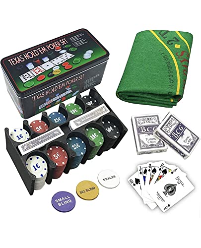 Poker-Set mit Metallbox Komplett-Set mit Karten+Teppich von GMM