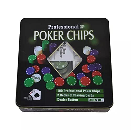 Professionelles Poker-Set, Geschenk, 100 Stück, Poker, 2 Spielkarten, 1 Schachtel aus Metall von GMM