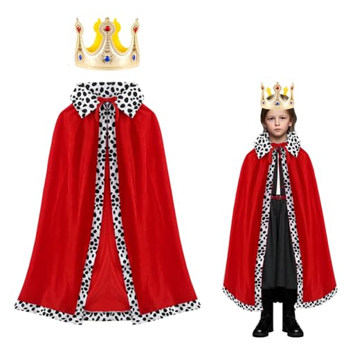 GMMG König Kostüm, Königsmantel, Prinz Kostüm, König Umhang Herren mit Krone für Prinzenparty Cosplay Halloween Kindertag Karneval (120cm) von GMMG