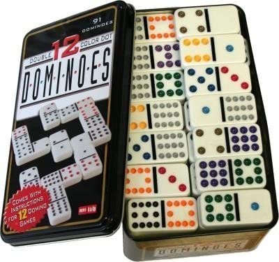 GMMH Domino Color Doppel 12 in Metalldose 91 Stück mit farbigen Punkten von GMMH