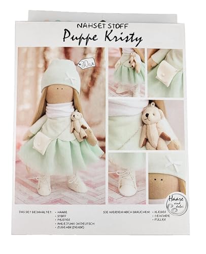 Nähset Bastelset Puppe zum Selbermachen, 30 cm Groß, Puppen Selber Nähen, DIY, Geschenkidee für Bastler, Schneidern, Schneider Set, Selbernähen (Kristy) von GMMH