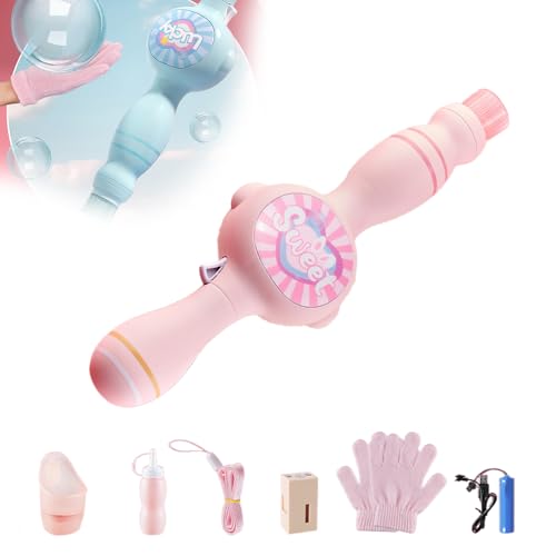 Seifenblasenmaschine, 2025 Neu Elastic Magic Wand Bubble Machine, Seifenblasenstab Seifenblasenpistole Kinder, Riesige Rauchblasen und Handschuhe Riesenseifenblasen (Rosa) von GMTEO