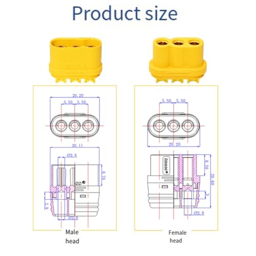 GNURBDILFO 10 Paar MR60 MR 60 Feuerfester Dreiadriger Buchsen-Stecker mit Ummantelung 3,5 mm Messing Vergoldet für Lipo ESC RC-Modell von GNURBDILFO