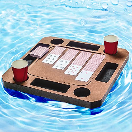 Schwimmendes Spiel- oder Kartentischtablett für Pool oder Strandparty, Float Lounge, langlebige Schaumstoff-Getränkehalter mit wasserdichten Spielkarten (braun) von GNYO