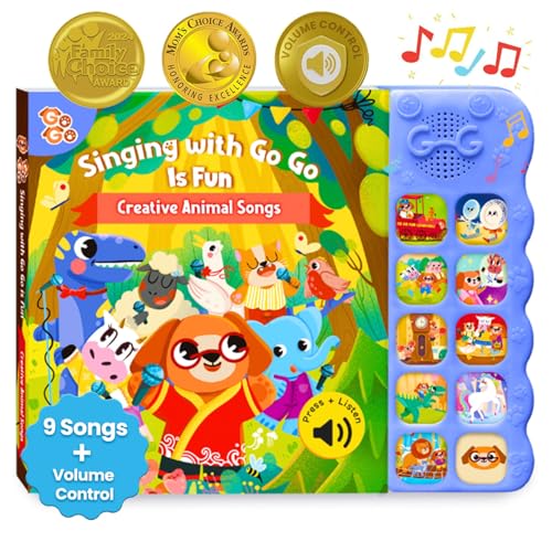 GO GO 【Singen macht Spaß】 9 kreative Tierlieder - Interaktives Soundbuch für Kleinkinder und Babys - Mit 10 Soundtasten & Lautstärkeregler für frühes Lernen und Spielen von GO GO