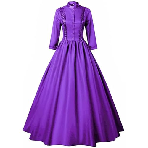 Damen Mittelalter Vintage Kleider Damen Gothic Viktorianisches Outfit Königin Kleid Ballkleid Party Halloween Karneval (Lila, 4XL) von GOBIWM