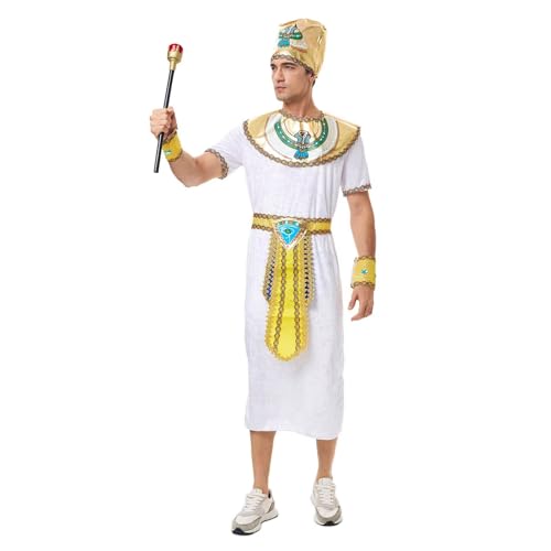GOBWCOT Ägyptischer Pharaonenkostüm für Herren, Ägypten, Faraon, König, Toga, Halloween, Cosplay, König, Tut, Outfit, Zubehör, Erwachsene, Weiss/opulenter Garten, XL GOBWCOT Ägyptischer Pharaonenkostüm für Herren, Ägypten, Faraon, König, Toga, Halloween, Cosplay, König, Tut, Outfit, Zubehör, Erwachsene, Weiss/opulenter Garten, XL von GOBWCOT