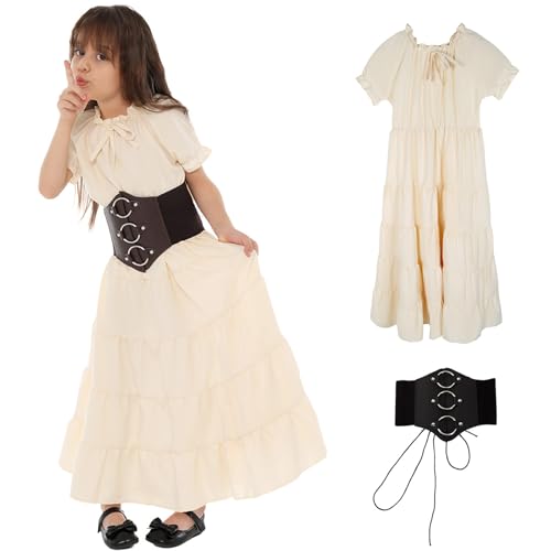 GOBWCOT Renaissance-Kostüm für Mädchen, mittelalterliches Ren-Faire-Kleid, Wikinger-Piraten-Outfit, Vintage-Kleid mit Gürtel, viktorianische Fee von GOBWCOT