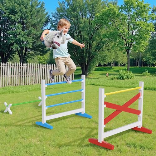 Steckenpferd Parcours – Hobby Horse Hindernisse Set mit 2 Sprüngen + 1 Hürde, höhenverstellbar, für Garten & Kinderzimmer, in Minuten aufgebaut, kompakt verstaubar von GOFEI