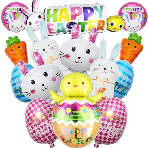 GOGOLAN 12 Stück Osterballons Set, 7 Muster Ei Küken Hase Karotte große Folienballons für Osterfest Dekoration GOGOLAN 12 Stück Osterballons Set, 7 Muster Ei Küken Hase Karotte große Folienballons für Osterfest Dekoration von GOGOLAN