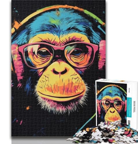 1000 Teile für Erwachsene, AFFE mit Kopfhörer, Puzzle für Erwachsene, 1000 Teile, Lernspielzeug, ganze Familie, 26x38cm von GOIUYTGM