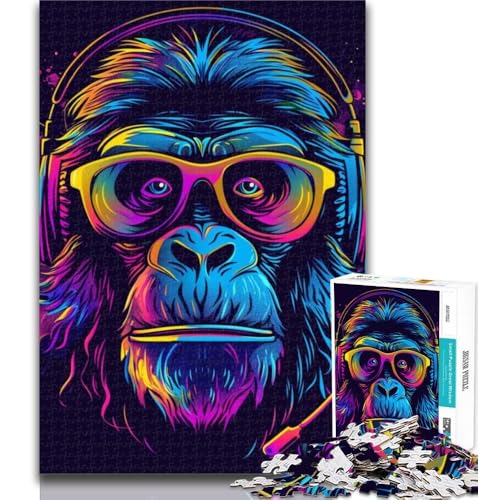 1000 Teile für Erwachsene, AFFE mit Kopfhörern und Sonnenbrille, Puzzle für Teenager, 1000 Teile, Spielzeug, intellektuelles Spiel, Künstlersammlung, bildende Kunst, 26x38cm von GOIUYTGM