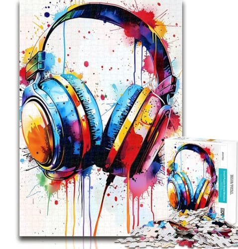1000 Teile für Erwachsene, Aquarell-Kopfhörer, Puzzle für Teenager, 1000 Teile, Spielzeug, Lernspiele, Stressabbau, tolle Geschenke und Spielzeuge, 26x38cm von GOIUYTGM