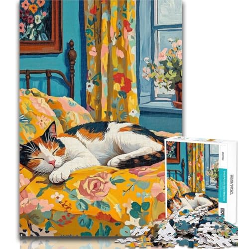 1000 Teile für Erwachsene, Katze auf dem Bett, Puzzle, 1000 Teile für Erwachsene, Trainieren Sie Ihr Gehirn und Ihre Hände, Geburtstagsgeschenk, Geschenke, 50x75cm von GOIUYTGM