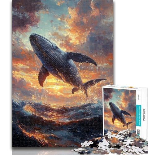 1000 Teile für Erwachsene, Wale springen bei Sonnenuntergang, 1000-teiliges Puzzle für Erwachsene, Geschenke, Künstlersammlung, bildende Kunst, für Kinder ab 14 Jahren, 26x38cm von GOIUYTGM