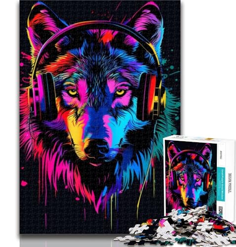 1000 Teile für Erwachsene, Wolf mit Kopfhörer, Puzzle 1000 Teile für Erwachsene, Lernspiel für Geburtstag, Weihnachten für und ab 14 Jahren, 50x75cm von GOIUYTGM