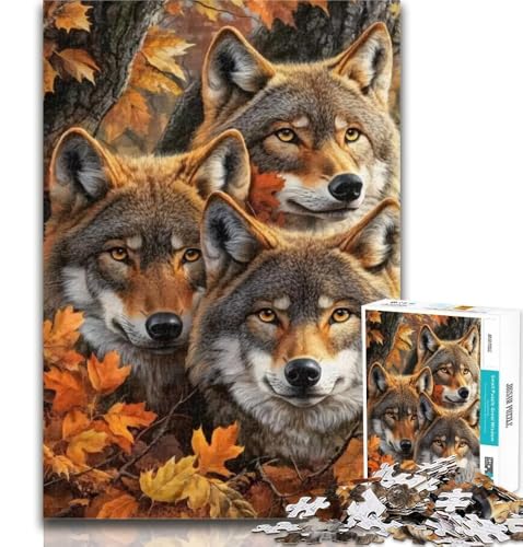 1000 Teile für Erwachsene, Wolf und gefallene Blätter, 1000-teiliges Puzzle für Jugendliche und Erwachsene, ganze Familie ab 14 Jahren, 26x38cm von GOIUYTGM