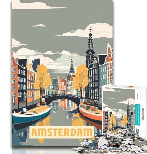 1000 Teile für Erwachsene Amsterdam Puzzles für Erwachsene und Jugendliche, Spielzeug Lernspiele Stressabbau Tolle Geschenke und Spielzeuge 75x50cm von GOIUYTGM