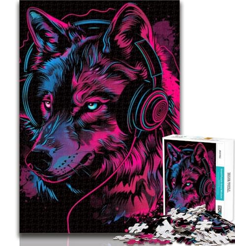 1000 Teile für Erwachsene Wolf mit Kopfhörer Puzzle 1000 Teile für Erwachsene, ganze Familie Geeignet für und 14 50x75cm von GOIUYTGM