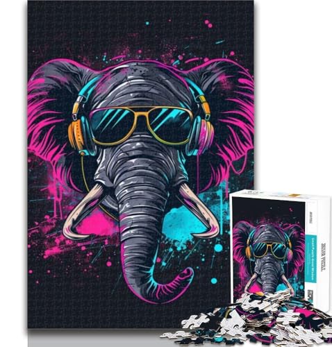 1000 Teile für Teenager, Elefant mit Kopfhörer, Puzzle 1000 Teile für Erwachsene, Lernspielzeug, Familienspiele, Geburtstagsgeschenk, Geschenke, 50x75cm von GOIUYTGM