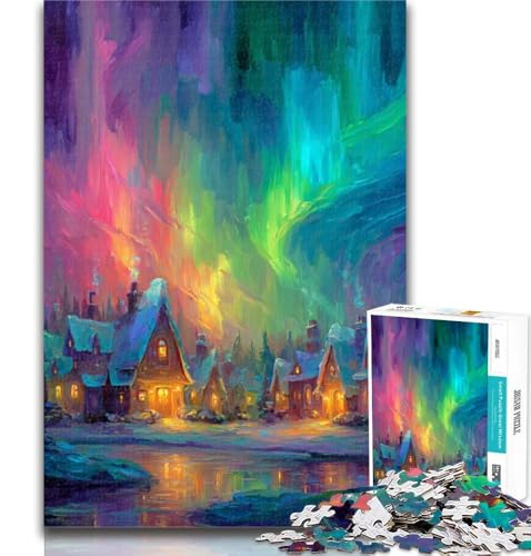 1000 Teile für Teenager, Häuser unter der Aurora, 1000-teiliges Puzzle für Teenager, Entspannungsspiele ganze Familie, 50x75cm 1000 Teile für Teenager, Häuser unter der Aurora, 1000-teiliges Puzzle für Teenager, Entspannungsspiele ganze Familie, 50x75cm von GOIUYTGM
