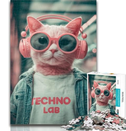 1000 Teile für Teenager, Katze mit Kopfhörer, Puzzle für Erwachsene, anspruchsvolles Spielspielzeug, ganze Familie, 50x75cm 1000 Teile für Teenager, Katze mit Kopfhörer, Puzzle für Erwachsene, anspruchsvolles Spielspielzeug, ganze Familie, 50x75cm von GOIUYTGM