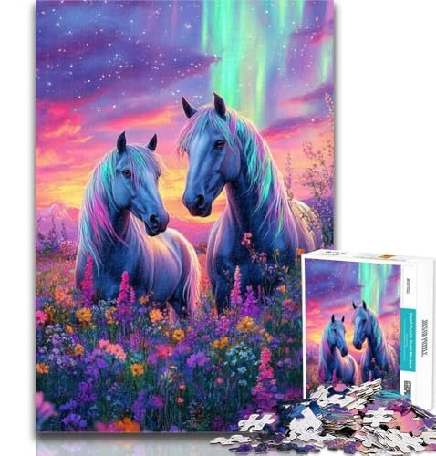 1000 Teile für Teenager, Pferde unter der Aurora, Puzzle für Erwachsene, 1000 Teile, zur Heimdekoration, für Kinder ab 14 Jahren, 50x75cm 1000 Teile für Teenager, Pferde unter der Aurora, Puzzle für Erwachsene, 1000 Teile, zur Heimdekoration, für Kinder ab 14 Jahren, 50x75cm von GOIUYTGM