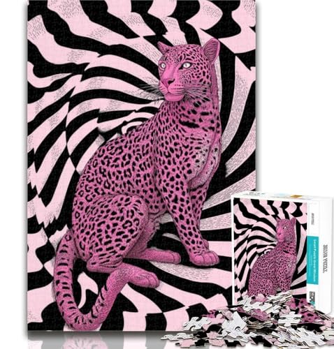 1000 Teile für Teenager, Psychedelisches rosa Leoparden-Puzzle, 1000 Teile für Erwachsene, Lernspiel, Herausforderungsspielzeug für Frauen und Männer, 50x75cm von GOIUYTGM