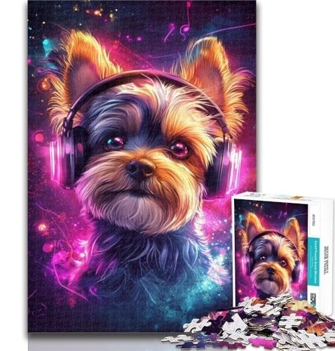 1000 Teile für Teenager, Yorkshire Terrier hört Musik, Puzzles für Erwachsene, Teenager, 1000 Teile, Stressabbau, schwierige Herausforderung, stärkt die Liebe zwischen Paaren, 26x38cm von GOIUYTGM