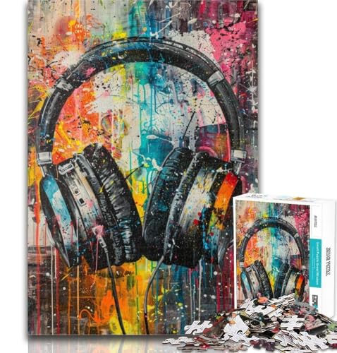 1000 Teile für Teenager, buntes Kopfhörer-Mal-Puzzle für Erwachsene, anspruchsvolles Spielspielzeug, ganze Familie, 26x38cm von GOIUYTGM