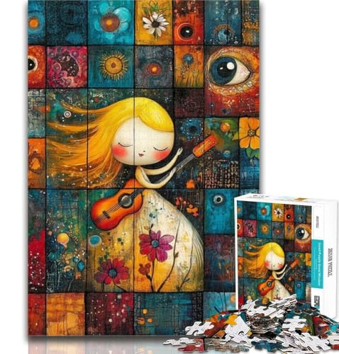 1000 Teile für Teenager, kleines Mädchen spielt Gitarre, Puzzle 1000 Teile für Erwachsene, Geschenke, Spielzeug, Lernspiele, Stressabbau, einzigartige Heimdekoration und Geschenke, 26x38cm von GOIUYTGM