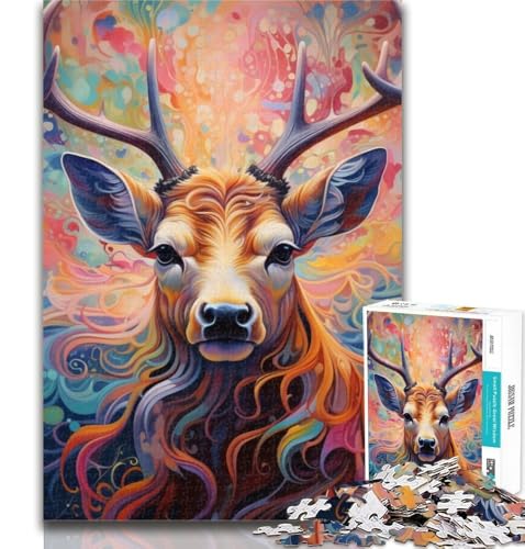 1000 Teile für Teenager, psychedelische Hirschkunst, Puzzle für Teenager, 1000 Teile, Lernspiele, Heimdekoration, Künstlersammlung, bildende Kunst, 26x38cm von GOIUYTGM