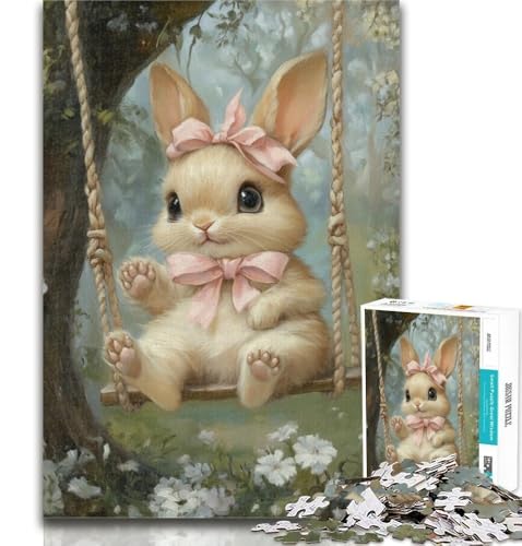 1000-teiliges Puzzle, Baby-Häschen auf der Schaukel, Puzzle 1000 Teile für Erwachsene und Jugendliche, Spielzeug, Lernspiele, Stressabbau, Stärkung der Liebe zwischen Paaren, 26x38cm von GOIUYTGM