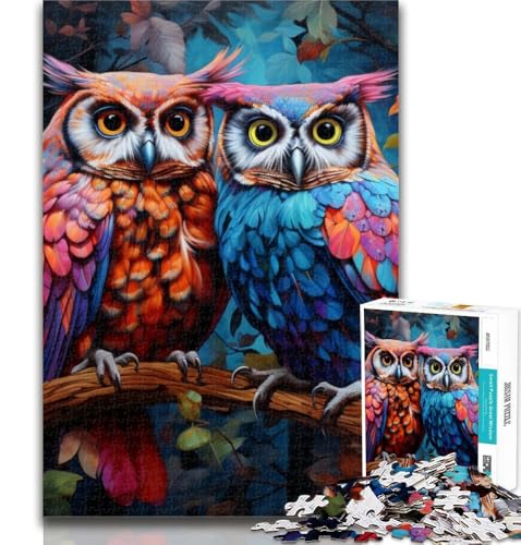 1000-teiliges Puzzle, Bunte Kunsteule, 1000-teiliges Puzzle für Teenager, Lernspielzeug und Spiele für Erwachsene und Teenager, 26x38cm von GOIUYTGM