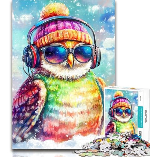 1000-teiliges Puzzle, Eule hört Musik, 1000-teiliges Puzzle für Erwachsene, Spielzeug, Lernspiele, Stressabbau, einzigartige Heimdekoration und Geschenke, 50x75cm von GOIUYTGM
