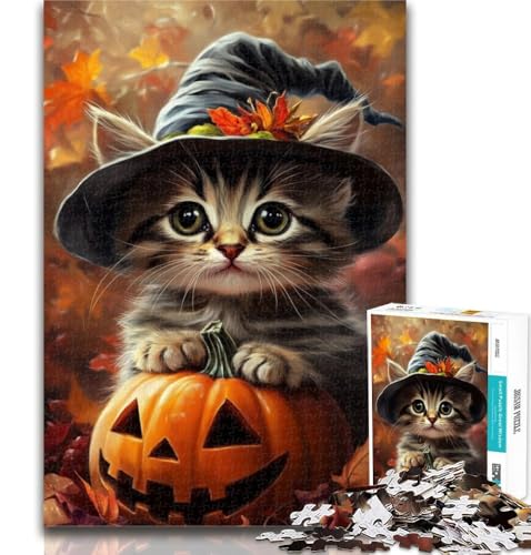 1000-teiliges Puzzle, Halloween-Kätzchen, 1000-teiliges Puzzle für Erwachsene, Geschenke, Lernspiel, Herausforderungsspielzeug für Frauen und Männer, 26x38cm von GOIUYTGM