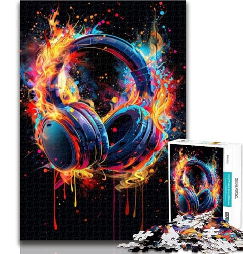 1000-teiliges Puzzle, Kopfhörer, Bunte Spritzkunst, 1000-teiliges Puzzle für Erwachsene und Jugendliche, Familienunterhaltungsspielzeug ganze Familie, 50x75cm von GOIUYTGM