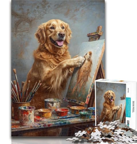 1000-teiliges Puzzle, Maler, Golden Retriever, Puzzle 1000 Teile für Teenager, Spielzeug, Lernspiele, Stressabbau, einzigartige Heimdekoration und Geschenke, 26x38cm 1000-teiliges Puzzle, Maler, Golden Retriever, Puzzle 1000 Teile für Teenager, Spielzeug, Lernspiele, Stressabbau, einzigartige Heimdekoration und Geschenke, 26x38cm von GOIUYTGM