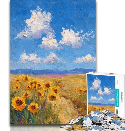 1000-teiliges Puzzle, Sonnenblumen-Ölgemälde, Puzzle 1000 Teile für Erwachsene und Jugendliche, DIY, Moderne Wandkunst, einzigartiges Geschenk, Heimdekoration, 26x38cm von GOIUYTGM