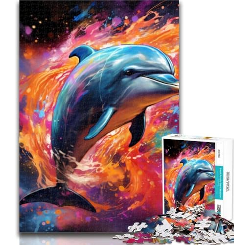1000-teiliges Puzzle, farbenfroher Kunstdelfin, 1000-teiliges Puzzle für Teenager, Lernspielzeug und Spiele für Erwachsene und Teenager, 26x38cm von GOIUYTGM