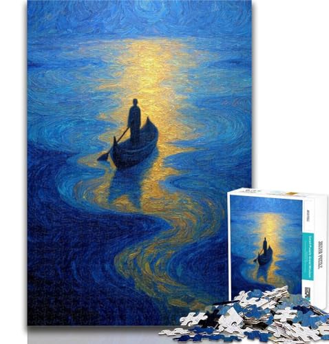1000-teiliges Puzzle, kleines Boot bei Nacht, Puzzle für Erwachsene, 1000 Teile, Lernspiel für Geburtstag, Weihnachten für und ab 14 Jahren, 26x38cm von GOIUYTGM