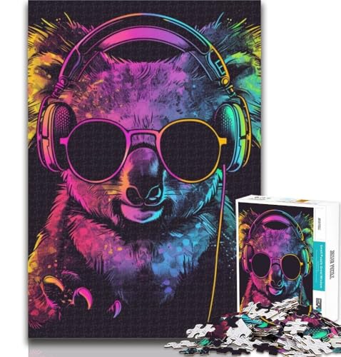 1000-teiliges Puzzle „Koala mit Kopfhörer-Sonnenbrille“, 1000-teiliges Puzzle für Erwachsene und Jugendliche, Künstlersammlung, bildende Kunst für Kinder ab 14 Jahren, 50x75cm von GOIUYTGM