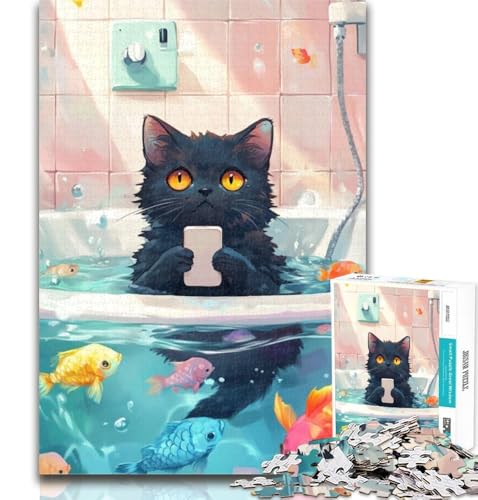 1000-teiliges Puzzle Badewannenkatze 1000-teiliges Puzzle für Teenager, Lernspielzeug und Spiele für Erwachsene und Teenager 26x38cm von GOIUYTGM