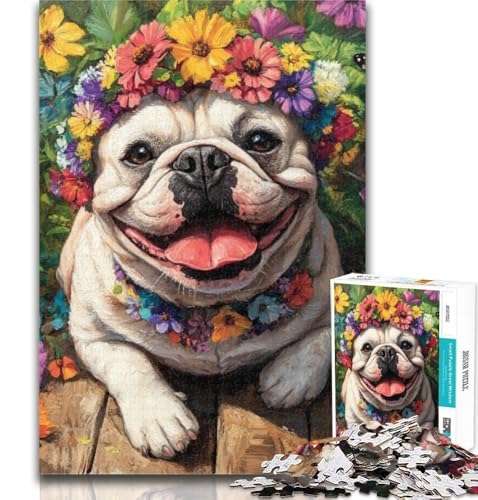 1000-teiliges Puzzle Blumen Bulldogge 1000-teiliges Puzzle für Teenager, Lernspielzeug und Spiele für Erwachsene und Teenager 26x38cm von GOIUYTGM