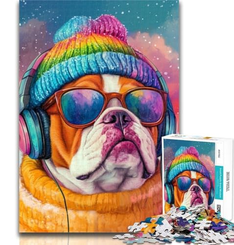 1000-teiliges Puzzle Bulldogge hört Musik, Puzzle für Teenager, 1000 Teile, Entspannungsspiele ganze Familie, 50x75cm von GOIUYTGM
