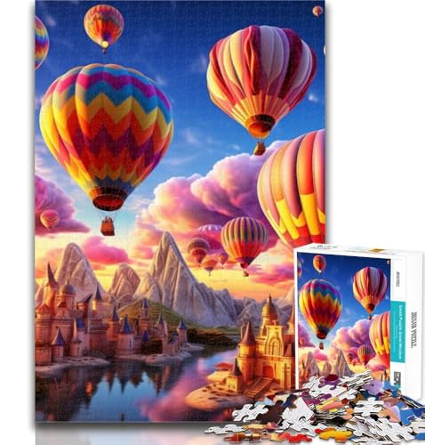 1000-teiliges Puzzle Bunte Heißluftballons, 1000 Teile, Geschenk für Erwachsene, mit passendem Poster und Quizblatt, für 14-Jährige, 50x75cm von GOIUYTGM