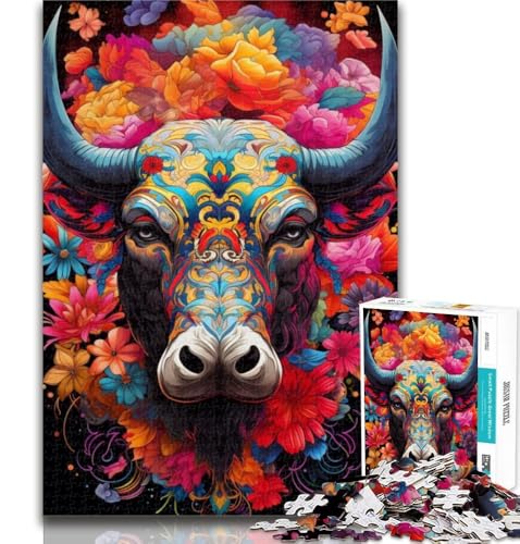 1000-teiliges Puzzle Bunte Stiere, Puzzle für Erwachsene, 1000 Teile, Lernspiel zum Geburtstag, Weihnachten für und ab 14 Jahren, 26x38cm von GOIUYTGM